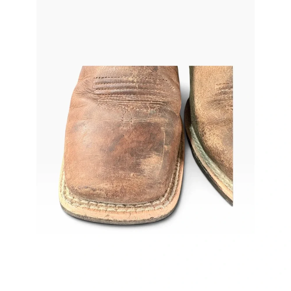 Ariat Kids Brown Blue Leather Square Toe Western Cowboy Boots READ